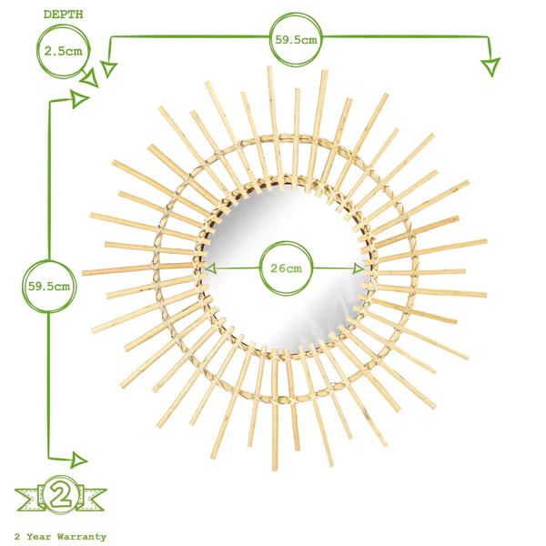 RATTAN WALL MIRROR SUNBURST Chinola