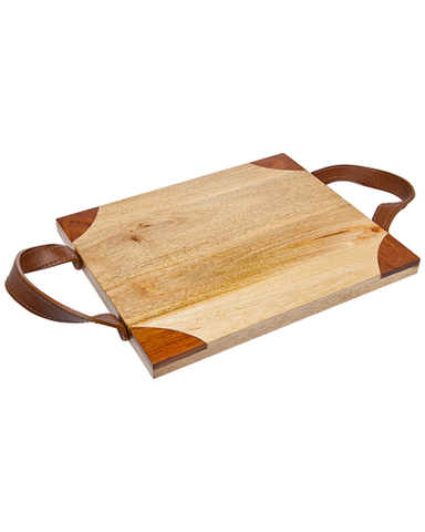 WOOD TRAY LEATHER HANDLES