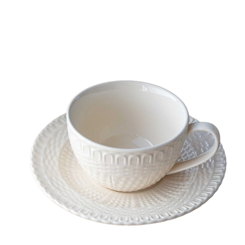 CREAMWARE BASKETWEAVE CUP & SAUCER