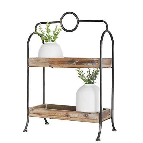 2-TIER WOOD AND METAL STAND