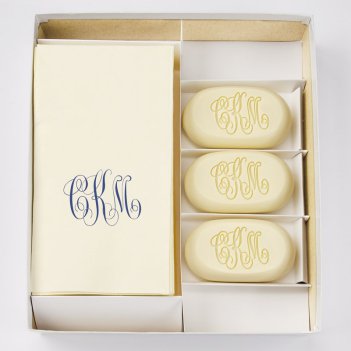 SET OF 3 PERSONALIZED SOAP AND GUEST TOWEL 3 LETTER INITIALS