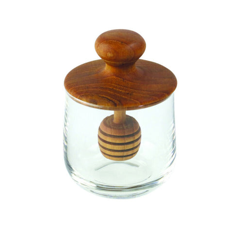 TEAK & GLASS HONEY JAR