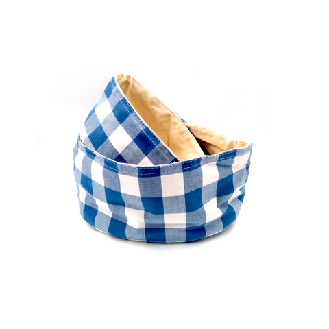 BLUE GINGHAM CANVAS BASKET SET 2